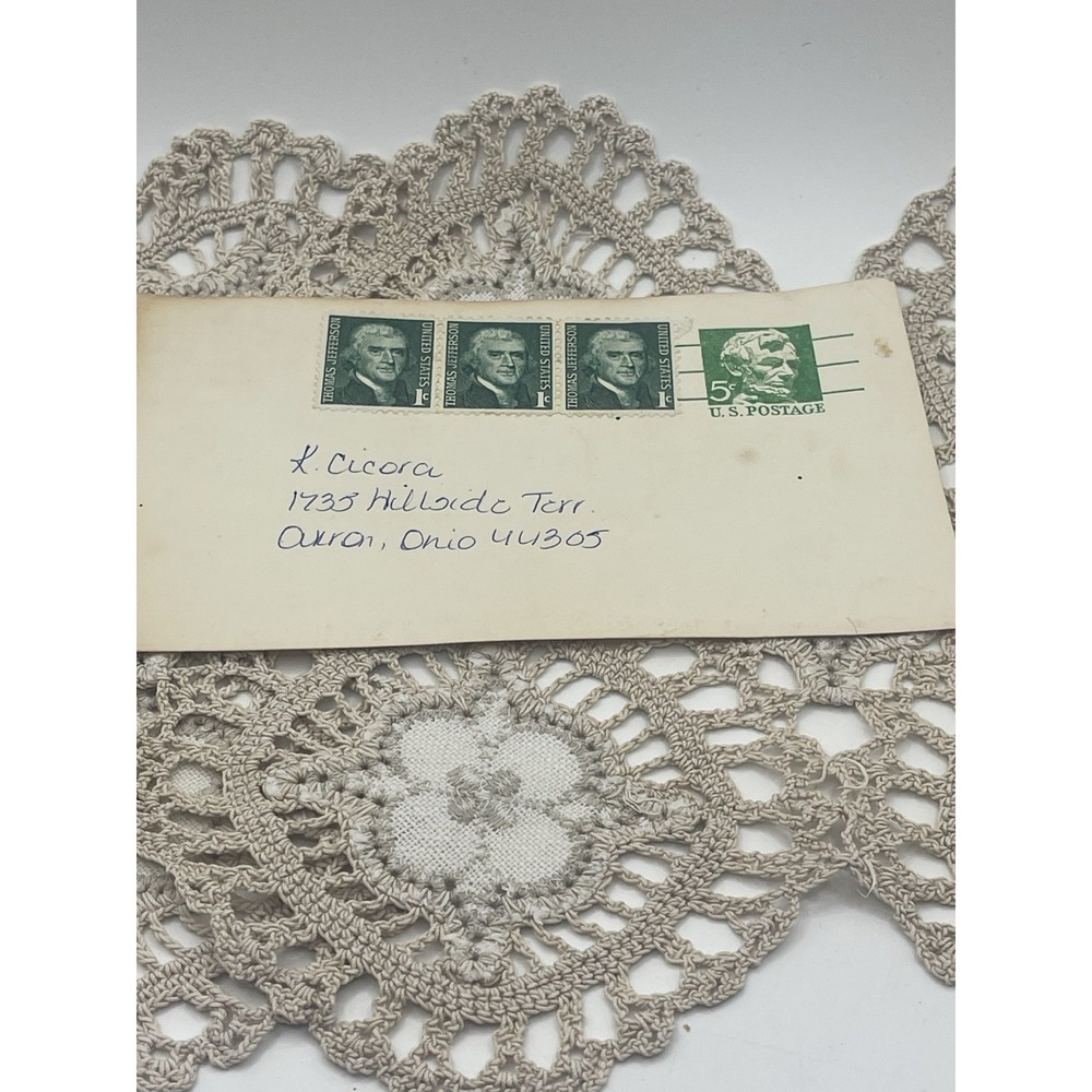 3 One Cent Jefferson Stamps On Posted Card Akron, OH